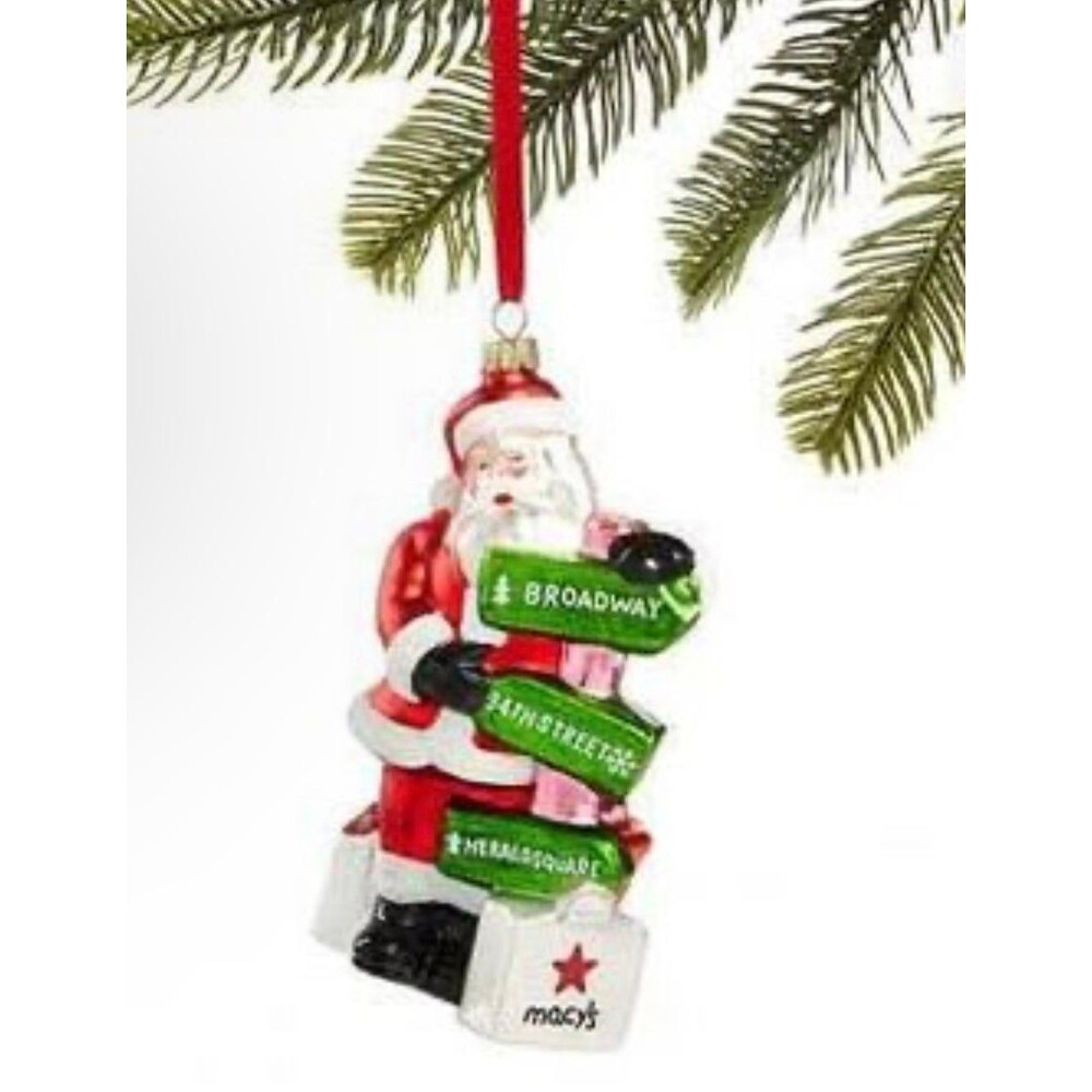 Holiday Lane Macy’s New York glass shopping Santa Ornament